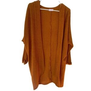 Pink lily Cozy Mustard Open-Front Sweater Cardigan Batwing Waffle Knit Boho SZ S